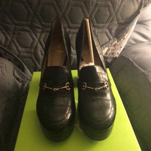 Sam Edleman New Aretha Black Croc Print Platform Shoes